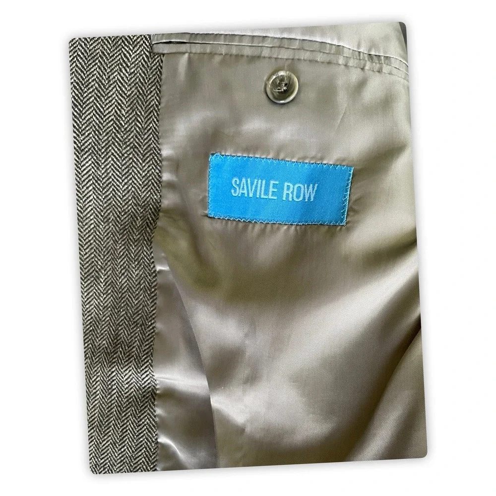 Savile Row Lambswool Sport Coat Blazer Gray Herringbone Mens 48 Long
